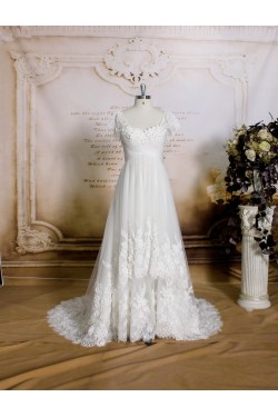 A-line Short Sleeves Lace Bridal Gown Wedding Dress WD010749