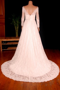 A-line V-neck Long Sleeves Lace Bridal Gown Wedding Dress WD010751