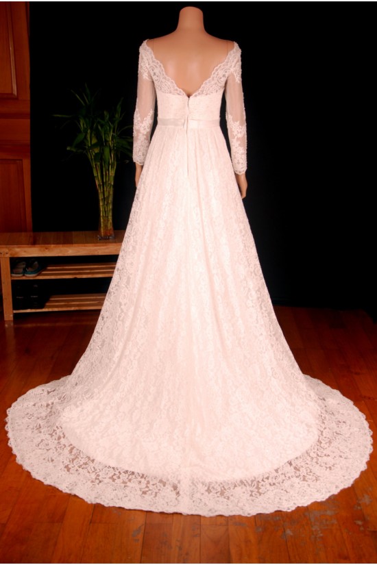 A-line V-neck Long Sleeves Lace Bridal Gown Wedding Dress WD010751 A-line V-neck Long Sleeves Lace Bridal Gown Wedding Dress WD010751