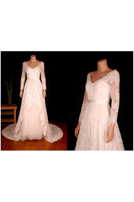 A-line V-neck Long Sleeves Lace Bridal Gown Wedding Dress WD010751 A-line V-neck Long Sleeves Lace Bridal Gown Wedding Dress WD010751