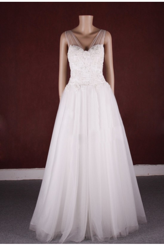 A-line Straps Lace and Tulle Bridal Gown Wedding Dress WD010755