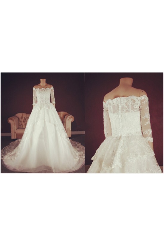 A-line Off the Shoulder Half Sleeves Lace Bridal Gown Wedding Dress WD010757 A-line Off the Shoulder Half Sleeves Lace Bridal Gown Wedding Dress WD010757