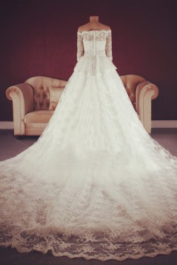 A-line Off the Shoulder Half Sleeves Lace Bridal Gown Wedding Dress WD010757