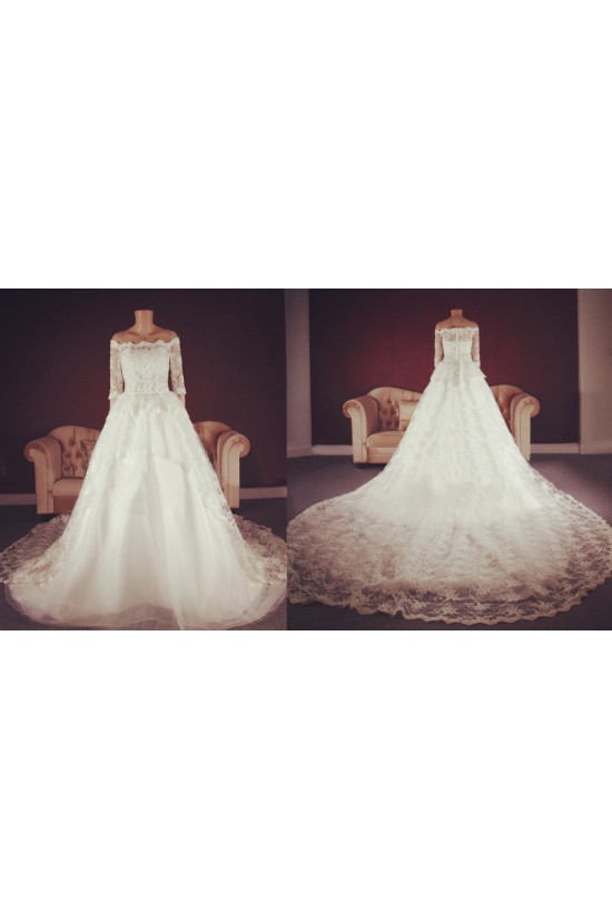 A-line Off the Shoulder Half Sleeves Lace Bridal Gown Wedding Dress WD010757 A-line Off the Shoulder Half Sleeves Lace Bridal Gown Wedding Dress WD010757
