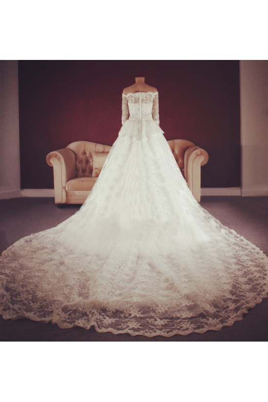 A-line Off the Shoulder Half Sleeves Lace Bridal Gown Wedding Dress WD010757 A-line Off the Shoulder Half Sleeves Lace Bridal Gown Wedding Dress WD010757