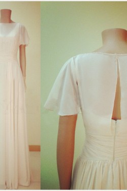 Sheath/Column Short Sleeves Chiffon Bridal Gown Wedding Dress WD010758