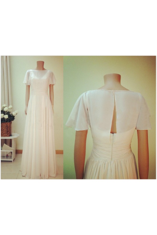 Sheath/Column Short Sleeves Chiffon Bridal Gown Wedding Dress WD010758
