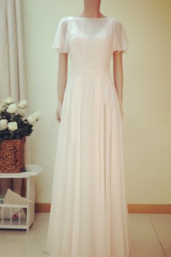 Sheath/Column Short Sleeves Chiffon Bridal Gown Wedding Dress WD010758
