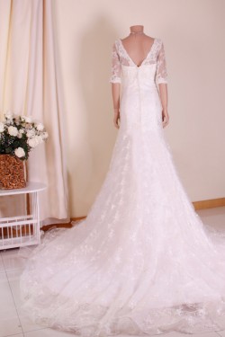 Trumpet/Mermaid V-neck Half Sleeves Lace Bridal Gown Wedding Dress WD010761