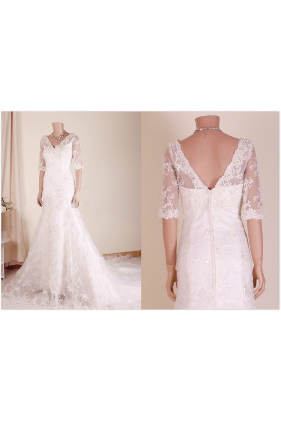 Trumpet/Mermaid V-neck Half Sleeves Lace Bridal Gown Wedding Dress WD010761 Trumpet/Mermaid V-neck Half Sleeves Lace Bridal Gown Wedding Dress WD010761