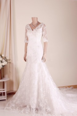 Trumpet/Mermaid V-neck Half Sleeves Lace Bridal Gown Wedding Dress WD010761