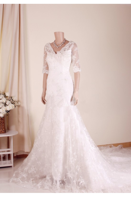 Trumpet/Mermaid V-neck Half Sleeves Lace Bridal Gown Wedding Dress WD010761 Trumpet/Mermaid V-neck Half Sleeves Lace Bridal Gown Wedding Dress WD010761