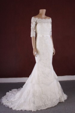 Trumpet/Mermaid Half Sleeves Lace Bridal Gown Wedding Dress WD010771