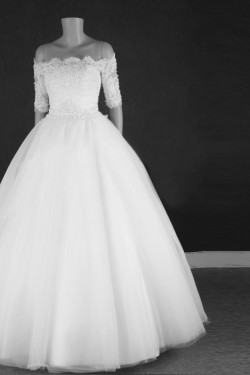 Ball Gown Off the Shoulder Half Sleeves Lace Bridal Gown Wedding Dress WD010773