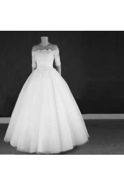 Ball Gown Off the Shoulder Half Sleeves Lace Bridal Gown Wedding Dress WD010773