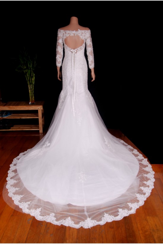 Trumpet/Mermaid Off the Shoulder 3/4 Sleeves Beaded Bridal Gown Wedding Dress WD010778 Trumpet/Mermaid Off the Shoulder 3/4 Sleeves Beaded Bridal Gown Wedding Dress WD010778