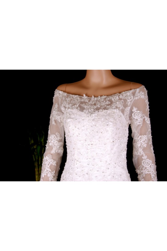 Trumpet/Mermaid Off the Shoulder 3/4 Sleeves Beaded Bridal Gown Wedding Dress WD010778 Trumpet/Mermaid Off the Shoulder 3/4 Sleeves Beaded Bridal Gown Wedding Dress WD010778