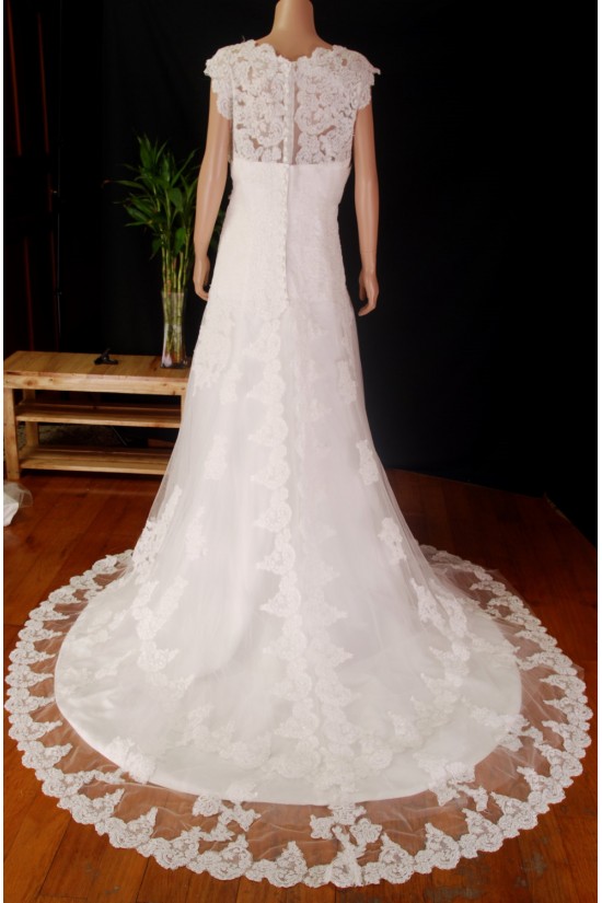 A-line V-neck Beaded Lace Bridal Gown Wedding Dress WD010779