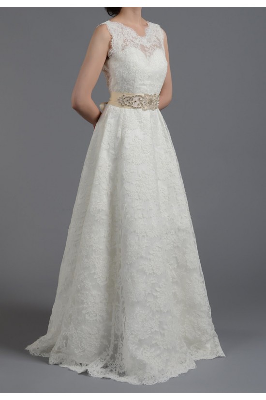 A-line Beaded Lace Bridal Gown Wedding Dress WD010788