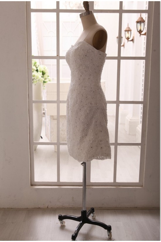Sheath Sweetheart Beaded Appliques Short Bridal Gown Wedding Dress WD010793