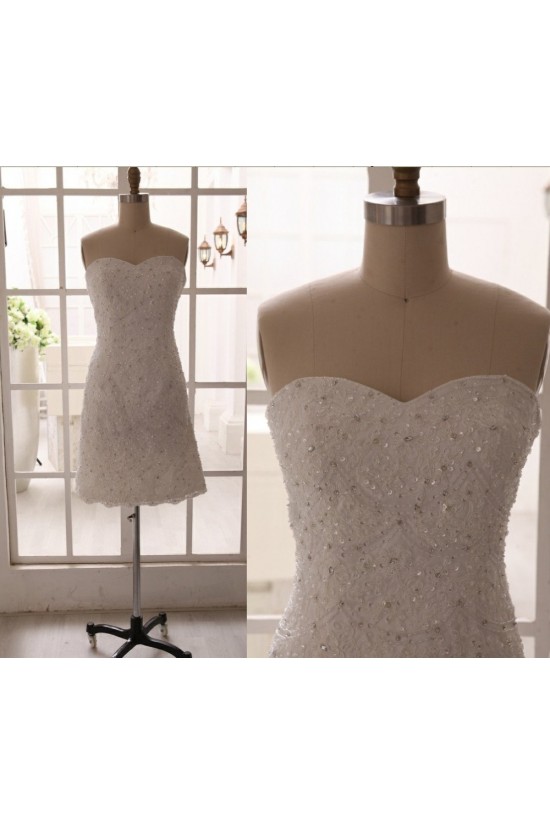 Sheath Sweetheart Beaded Appliques Short Bridal Gown Wedding Dress WD010793