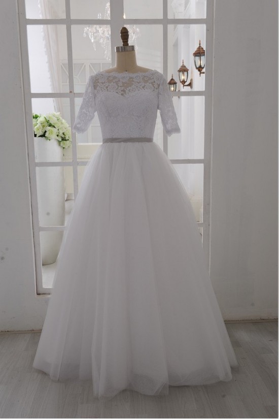 Ball Gown Half Sleeves Lace Bridal Gown Wedding Dress WD010794