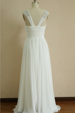 A-line Straps Beaded Chiffon Bridal Wedding Dresses WD010803