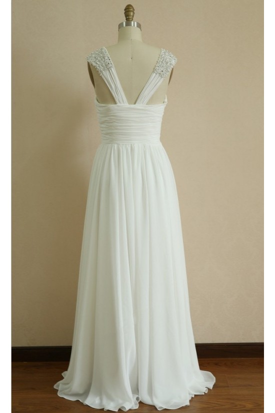 A-line Straps Beaded Chiffon Bridal Wedding Dresses WD010803