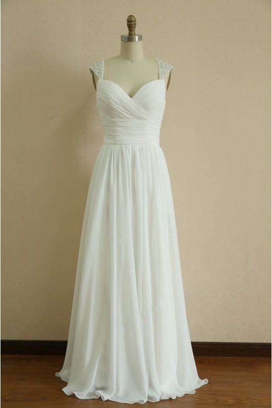 A-line Straps Beaded Chiffon Bridal Wedding Dresses WD010803