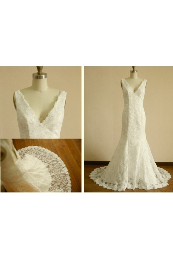 Trumpet/Mermaid V-neck Lace Bridal Wedding Dresses WD010804