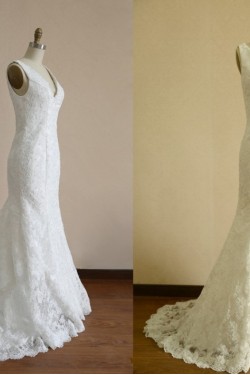 Trumpet/Mermaid V-neck Lace Bridal Wedding Dresses WD010804