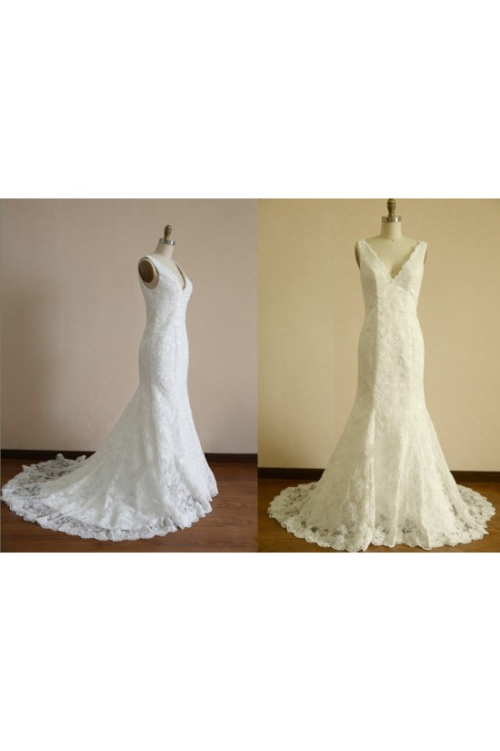 Trumpet/Mermaid V-neck Lace Bridal Wedding Dresses WD010804