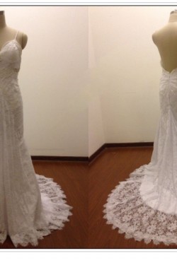 Trumpet/Mermaid Spaghetti Strap Lace Bridal Wedding Dresses WD010813