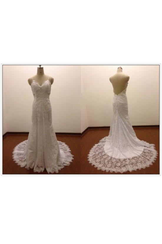 Trumpet/Mermaid Spaghetti Strap Lace Bridal Wedding Dresses WD010813