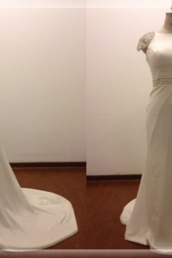 Trumpet/Mermaid Cap Sleeves Beaded Bridal Wedding Dresses WD010815