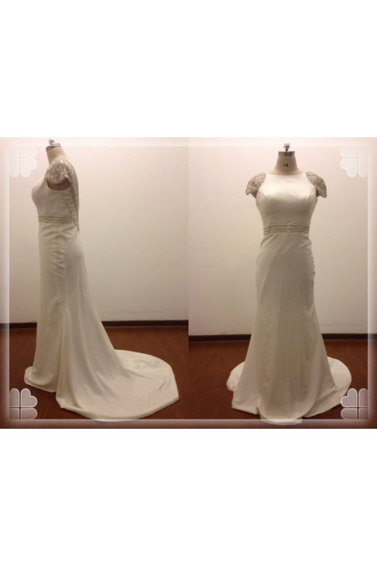 Trumpet/Mermaid Cap Sleeves Beaded Bridal Wedding Dresses WD010815 Trumpet/Mermaid Cap Sleeves Beaded Bridal Wedding Dresses WD010815
