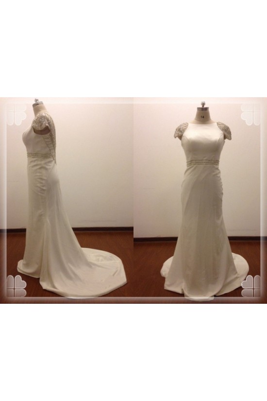 Trumpet/Mermaid Cap Sleeves Beaded Bridal Wedding Dresses WD010815