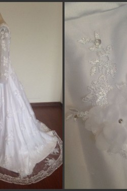 A-line Long Sleeves V-neck Bridal Wedding Dresses WD010819