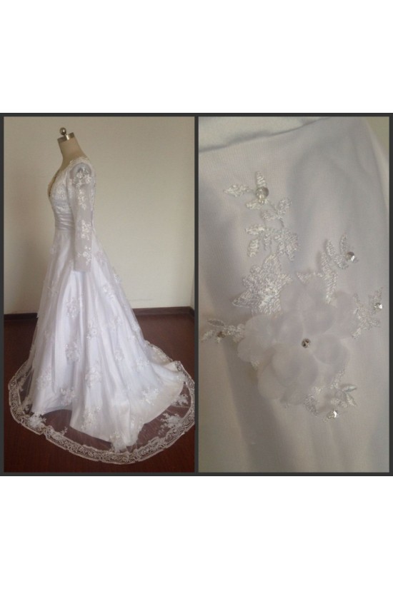 A-line Long Sleeves V-neck Bridal Wedding Dresses WD010819