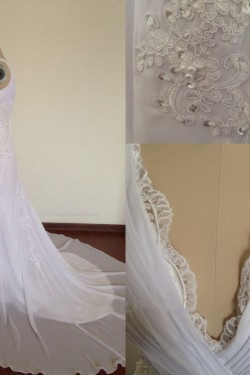 V-neck Lace and Chiffon Bridal Wedding Dresses WD010821