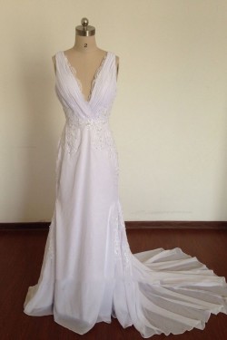 V-neck Lace and Chiffon Bridal Wedding Dresses WD010821