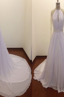 A-line Long Sleeves Beaded Chiffon Bridal Wedding Dresses WD010823