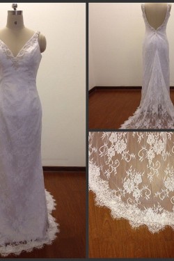 Sheath V-neck Beaded Lace Bridal Wedding Dresses WD010826