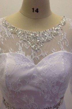 A-line 3/4 Sleeves Beaded Lace Bridal Wedding Dresses WD010830