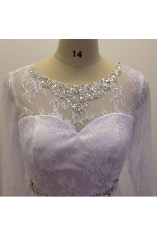 A-line 3/4 Sleeves Beaded Lace Bridal Wedding Dresses WD010830