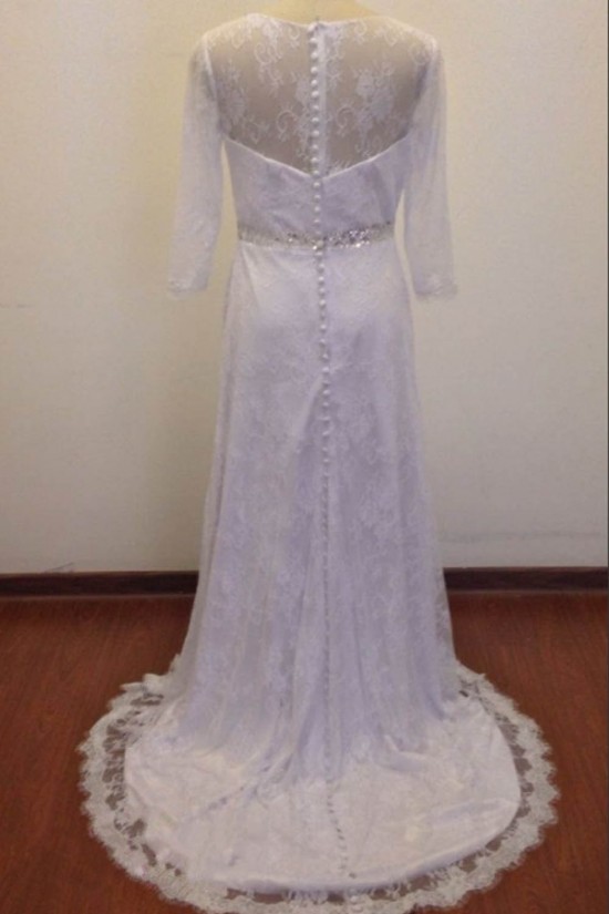 A-line 3/4 Sleeves Beaded Lace Bridal Wedding Dresses WD010830