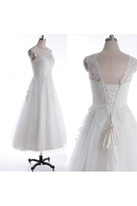 A-line Short Lace Appliques Bridal Wedding Dresses WD010834