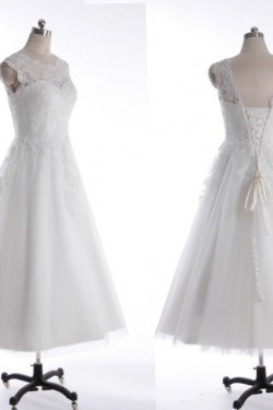 A-line Short Lace Appliques Bridal Wedding Dresses WD010834