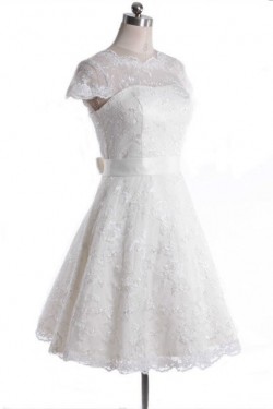A-line Short Cap Sleeves Lace Bridal Wedding Dresses WD010836