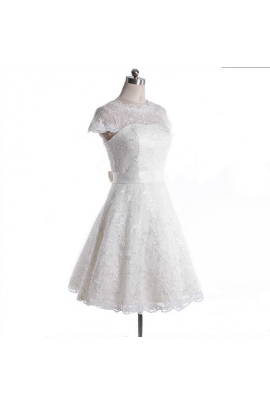 A-line Short Cap Sleeves Lace Bridal Wedding Dresses WD010836